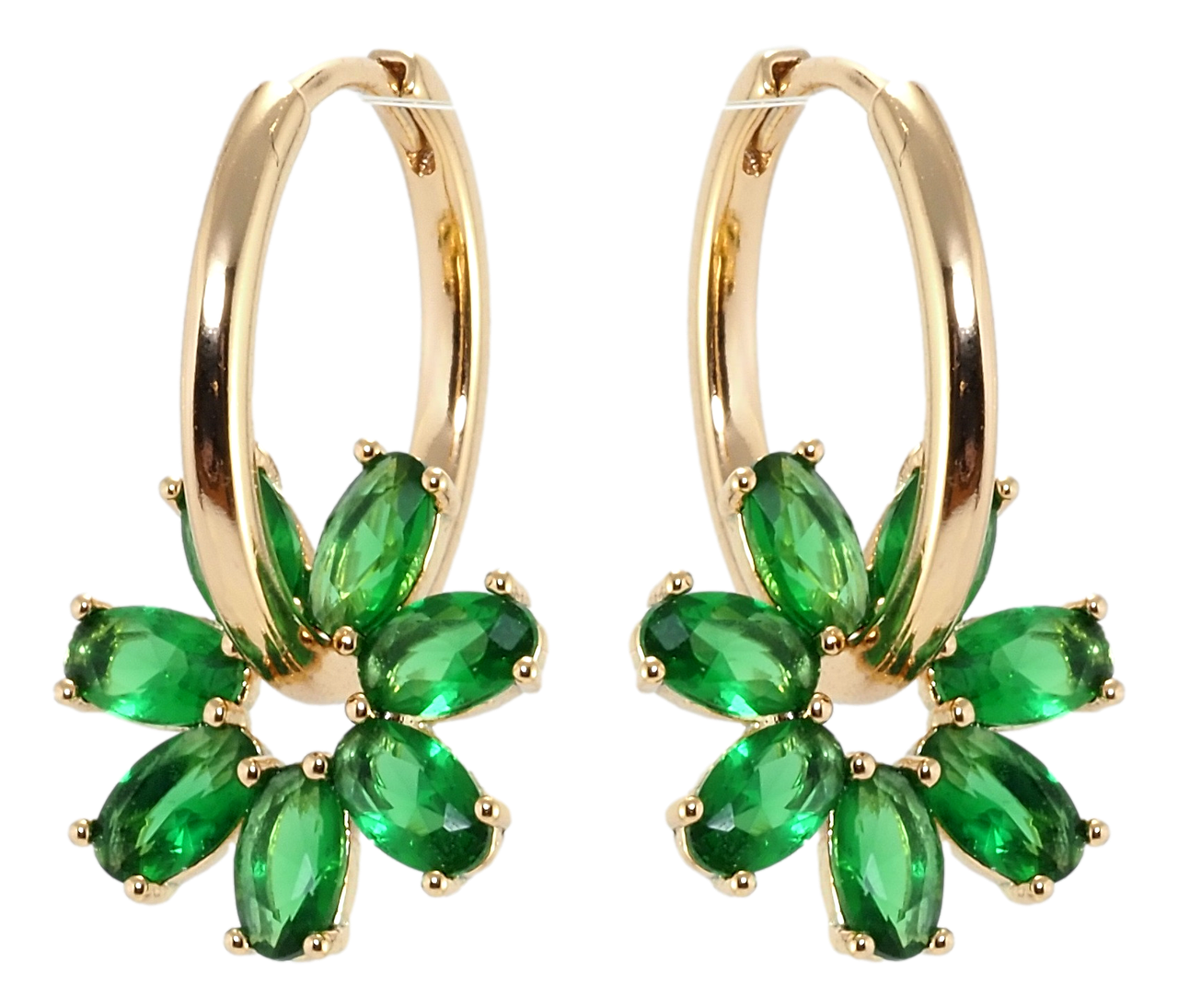 

Серьги Xuping Позолота 18K колечки "Цветочки с зелёными кристаллами"
