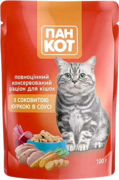 

Пан кот консервированный корм для котов с курицей в соусе, 100 гр.