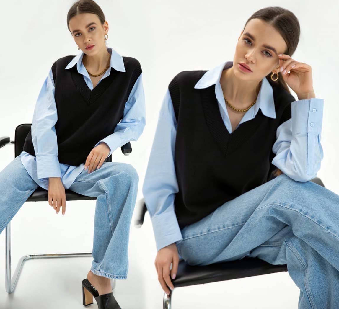 

Женский вязаный жилет 062 в разных расцветках Чёрный