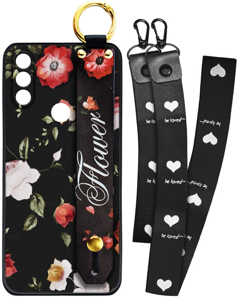 

Чехол SHLab Motorola E7 Power Flower Black + два ремешка с карабином (Моторола Е7 Повер)