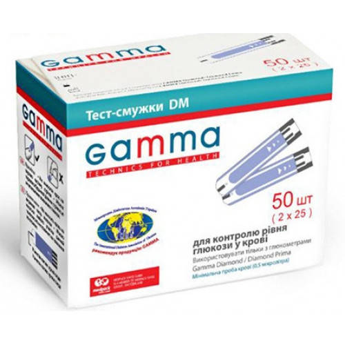 

Тест-полоски Gamma Diamond 50 шт. (2х25) для опред. глюкозы в крови глюкометром гамма даймонд, прима