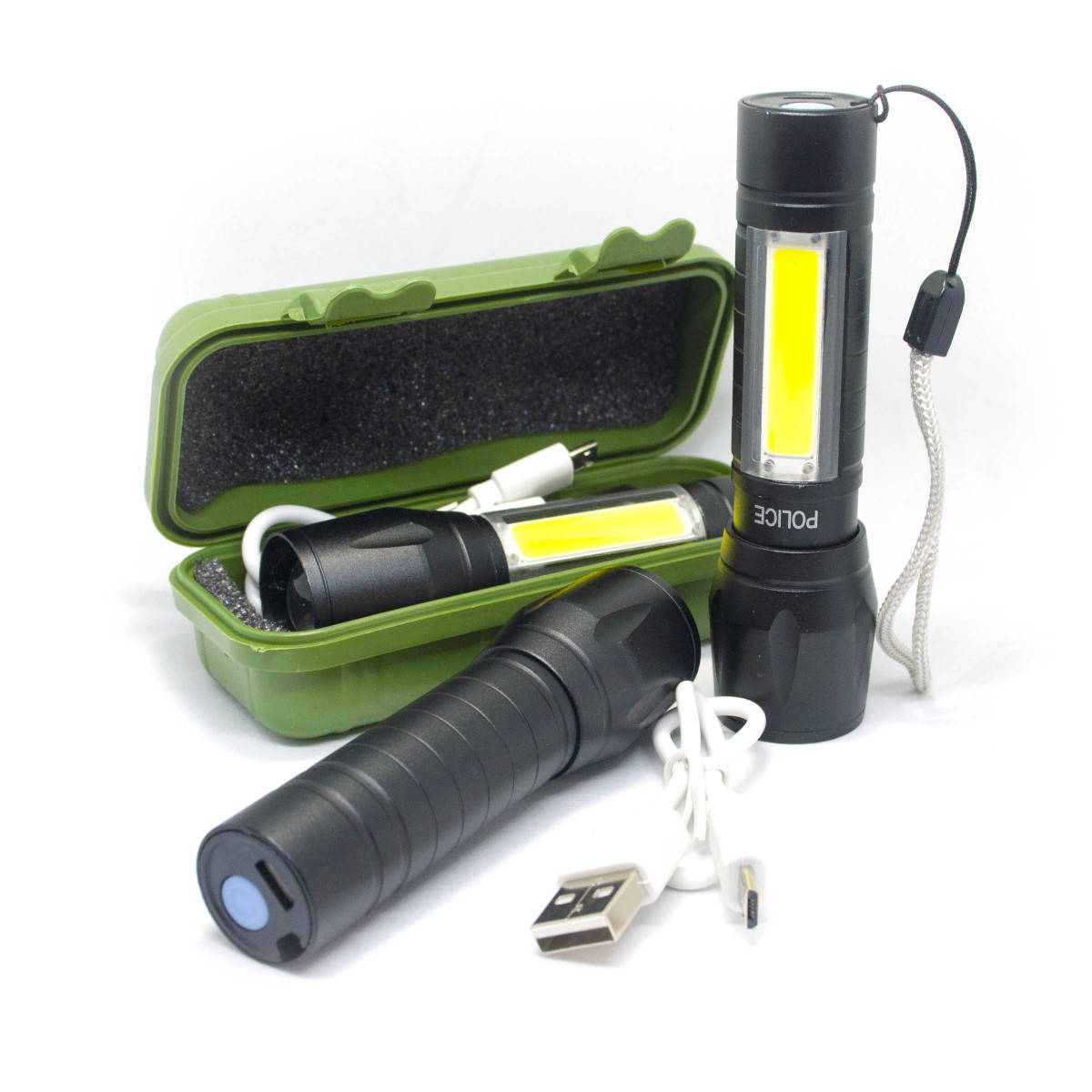 

Фонарик с аккумулятором Police BL 511 COB usb micro charge, Черный