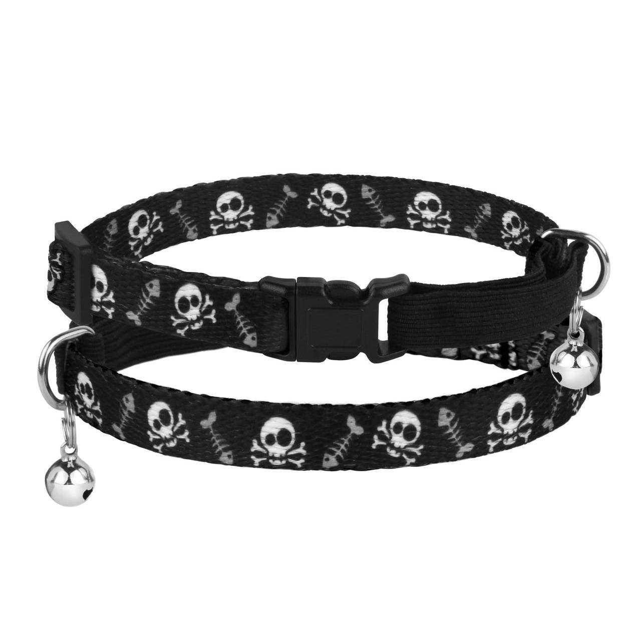 

Ошейник для Котов Безопасный Bronzedog Urban Черепа Нейлоновый на Резинке с Колокольчиком Черный