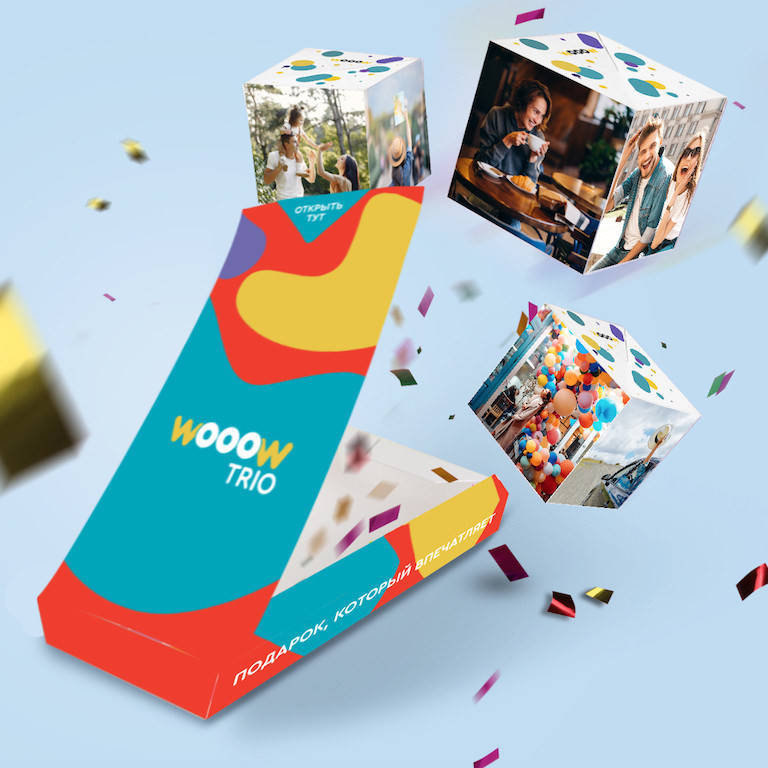 

Открытка взрыв Woow cube 3 кубика с твоими фото взрывающаяся pop up коробка подарок