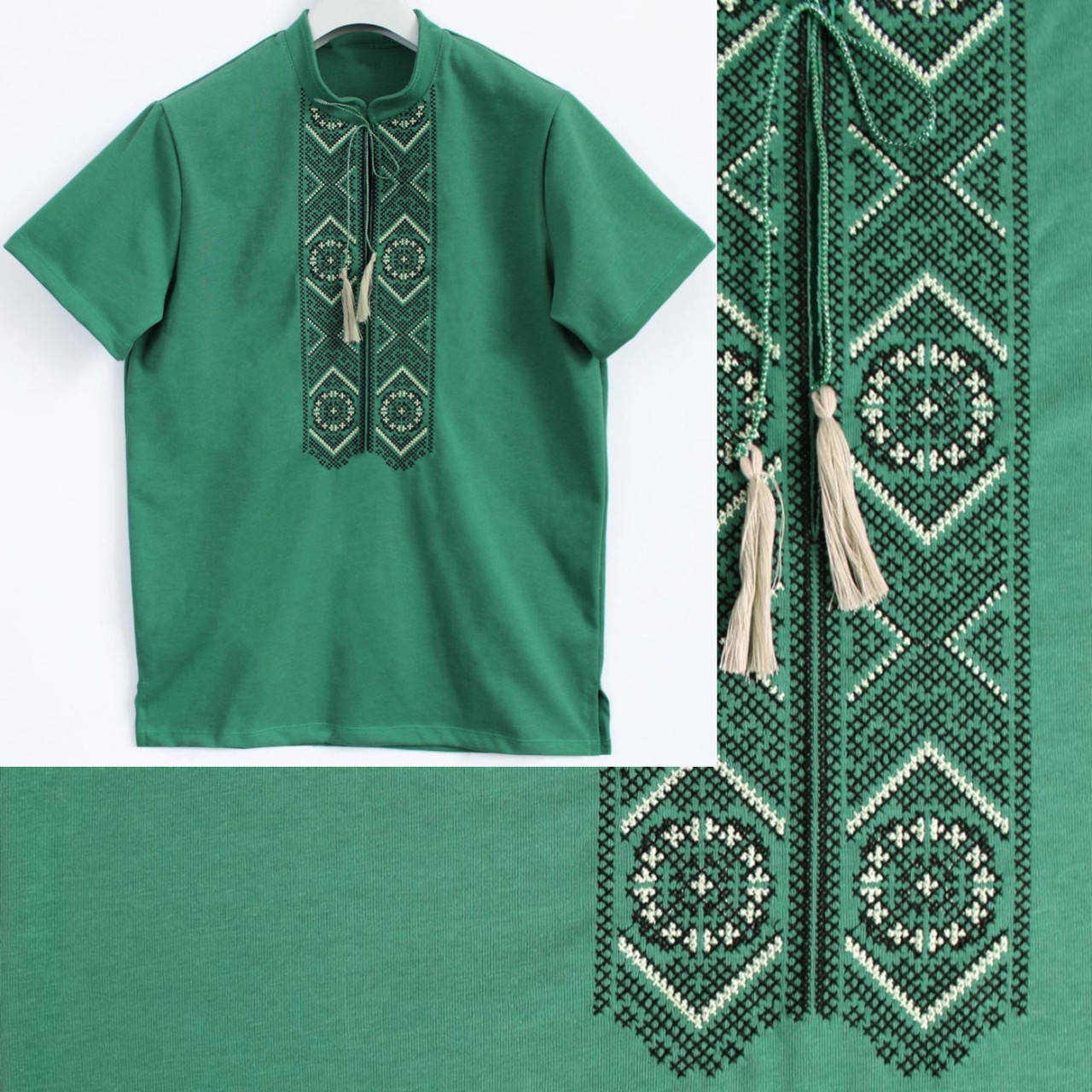 

Футболка вышиванка мужская зелёная хлопковая с коротким рукавом от производителя, Ладан