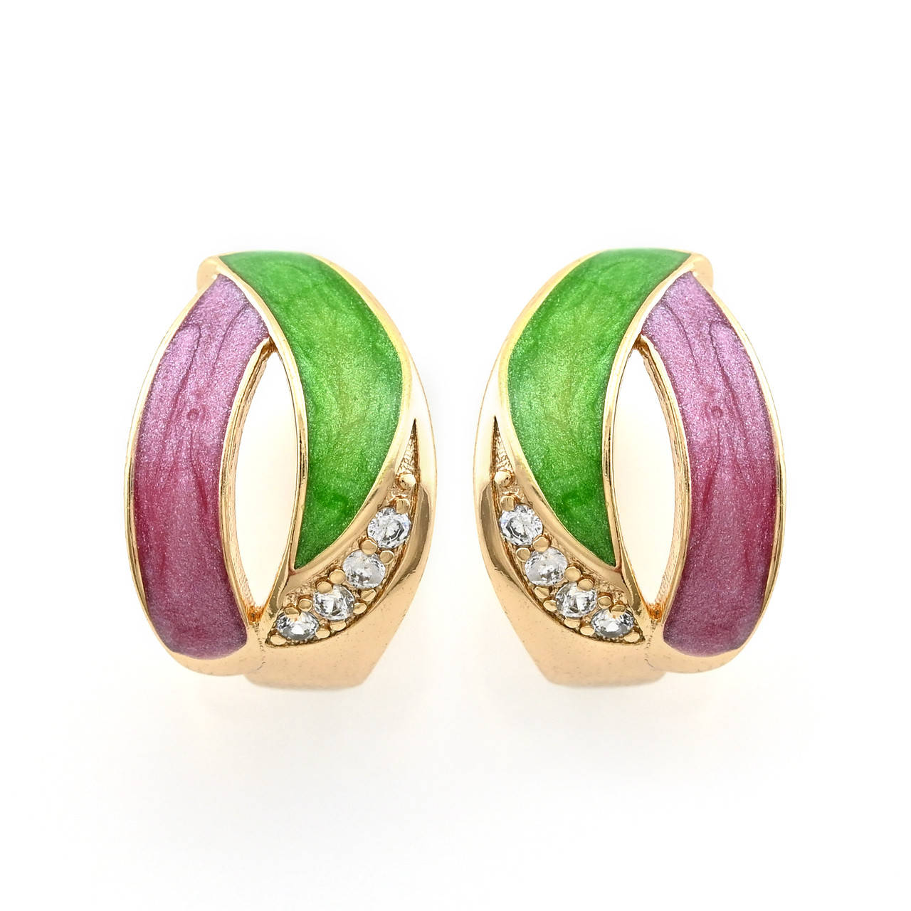 

Серьги 31899 размер 16х11 мм белые фианиты разноцветная эмаль вес 4.4 г позолота 18К