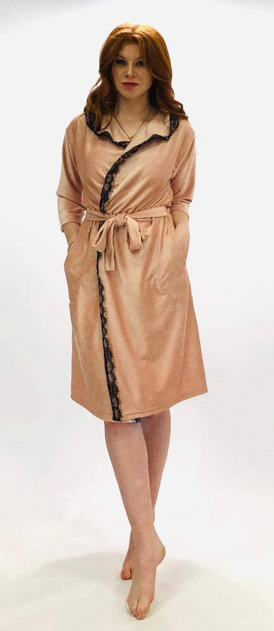 

Халат на запах велюр-бархат мрамор 48, Черный