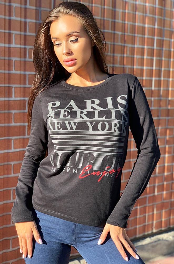 

Батник женский Paris серые буквы 123776M, Черный