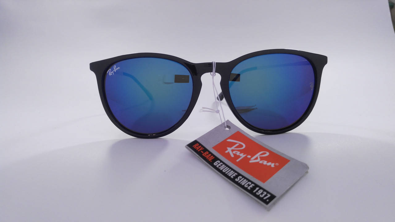 

Очки женские Ray-Ban Erika RB4171 Е5 Синие линзы в черной оправе, Твердый чехол с карабином и салфеткой