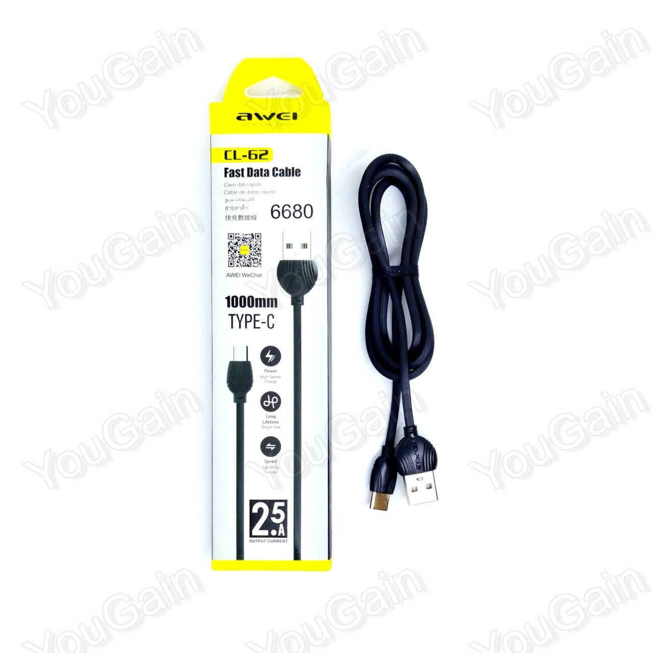 

Кабель для зарядки и передачи данных AWEI CL-62 Type-C, 2.5А (1.0м), Черный