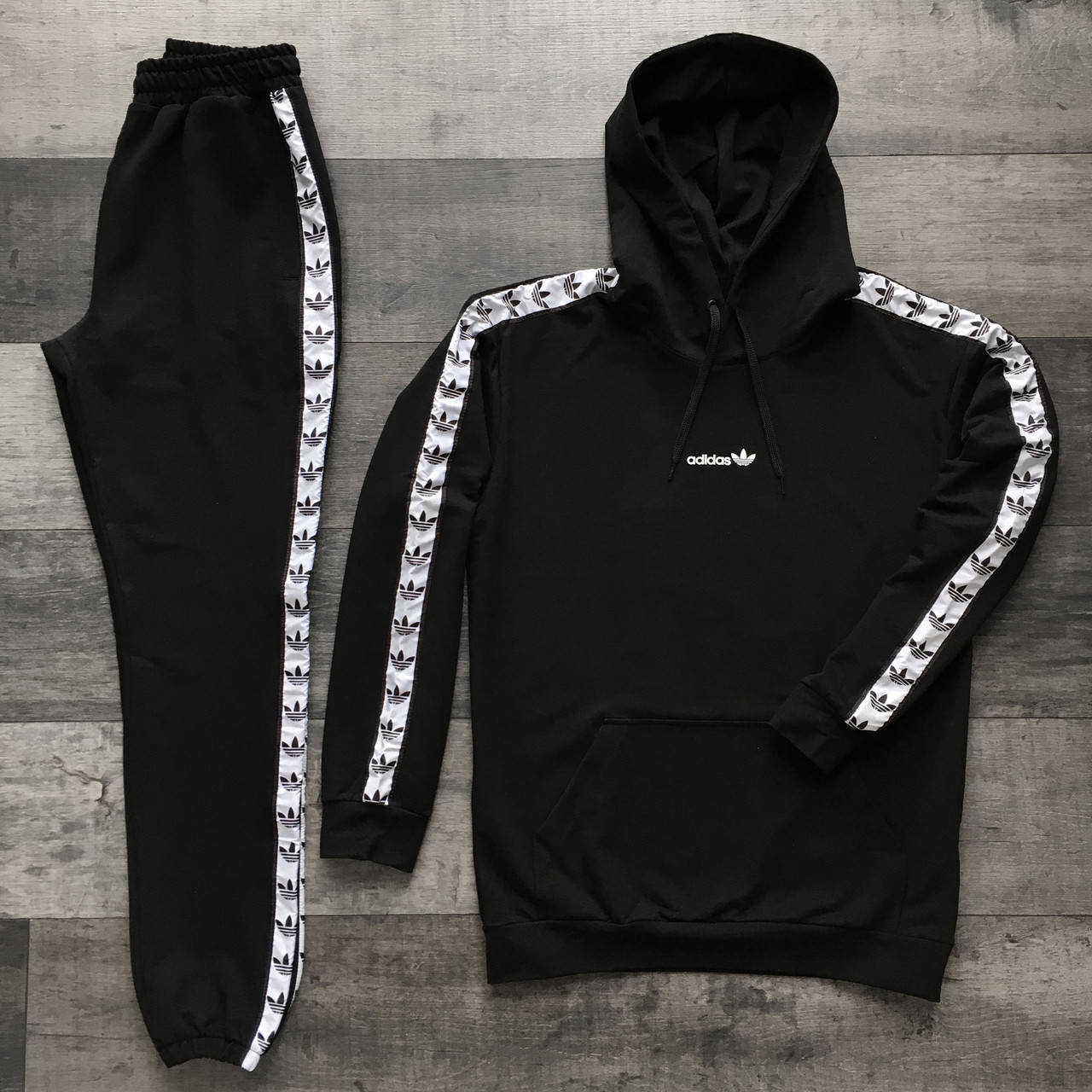 

Спортивный костюм мужской Adidas lampas черный | Худи + Штаны Адидас с лампасами весенний осенний ЛЮКС