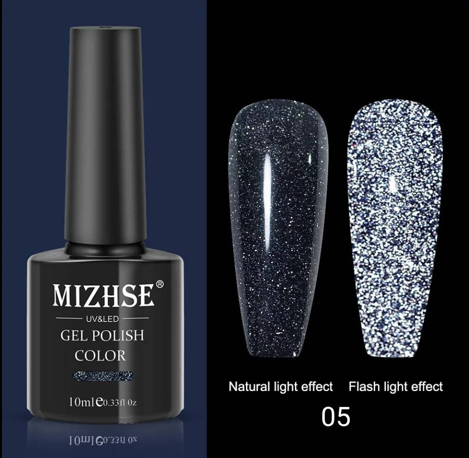 

10мл. Светоотражающий Гель лак Mizhse блестки с эффектом мерцания Темно -синий 05