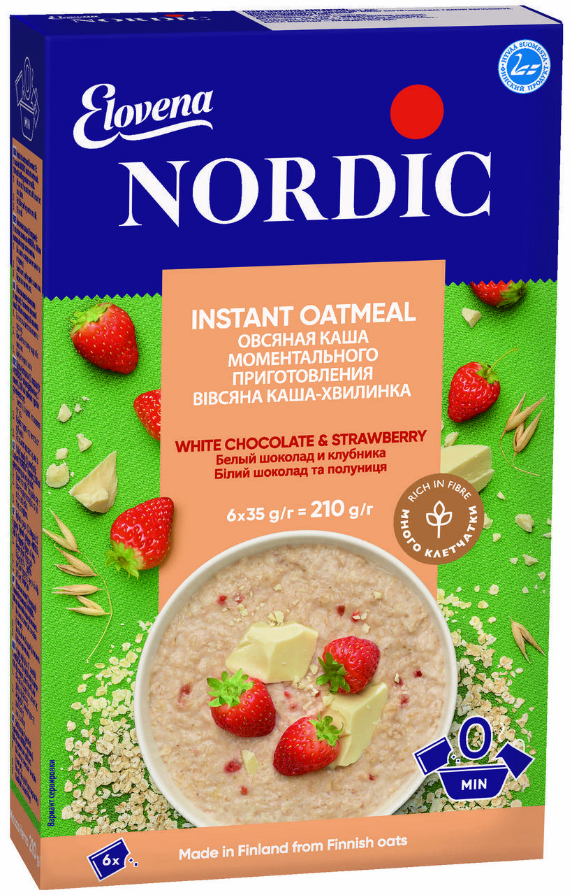

Овсяная каша NORDIC с белым шоколадом и клубникой 210г, (8шт/ящ)