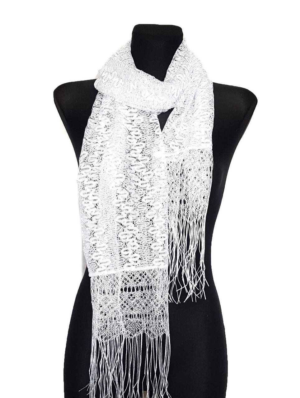 

Шарф ажурный женский легкий паутинка с бахромой Сетка Змейка, Белый