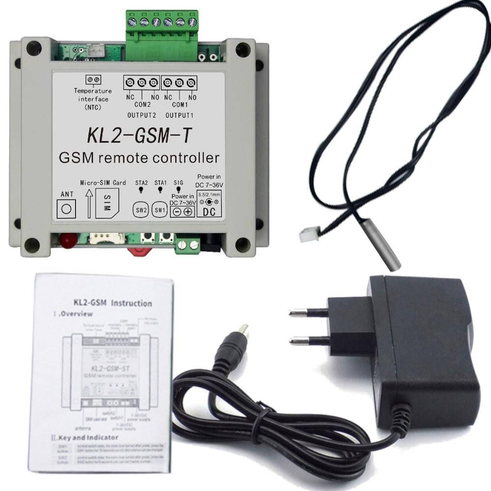 

Двухканальное GSM реле на 220 В (9-12 В) с блоком питания KL2 и датчиком температуры