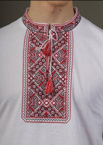 

Стильная практичная мужская футболка вышиванка с коротким рукавом белый+красный