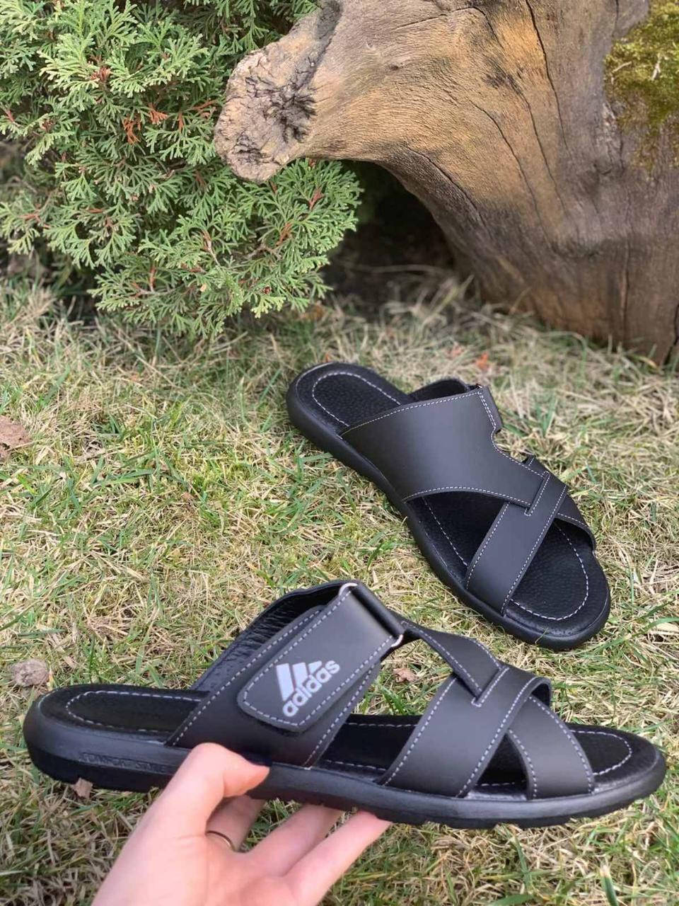 

Шлепанцы мужские кожаные Adidas Black, Черный