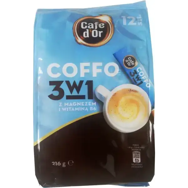 

Кофе в пакетиках 3 в 1 Cafe d'Or с магнием и витамином B6 12 стиков по 18 грамм
