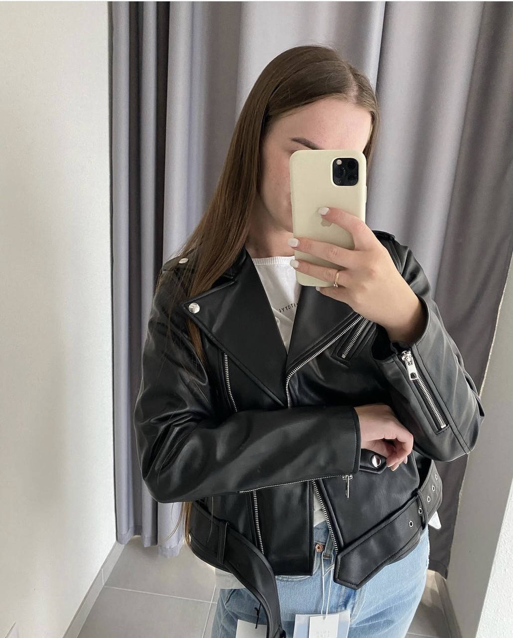 

Куртка косуха женская кожаная чёрная Zara M L XL, Черный