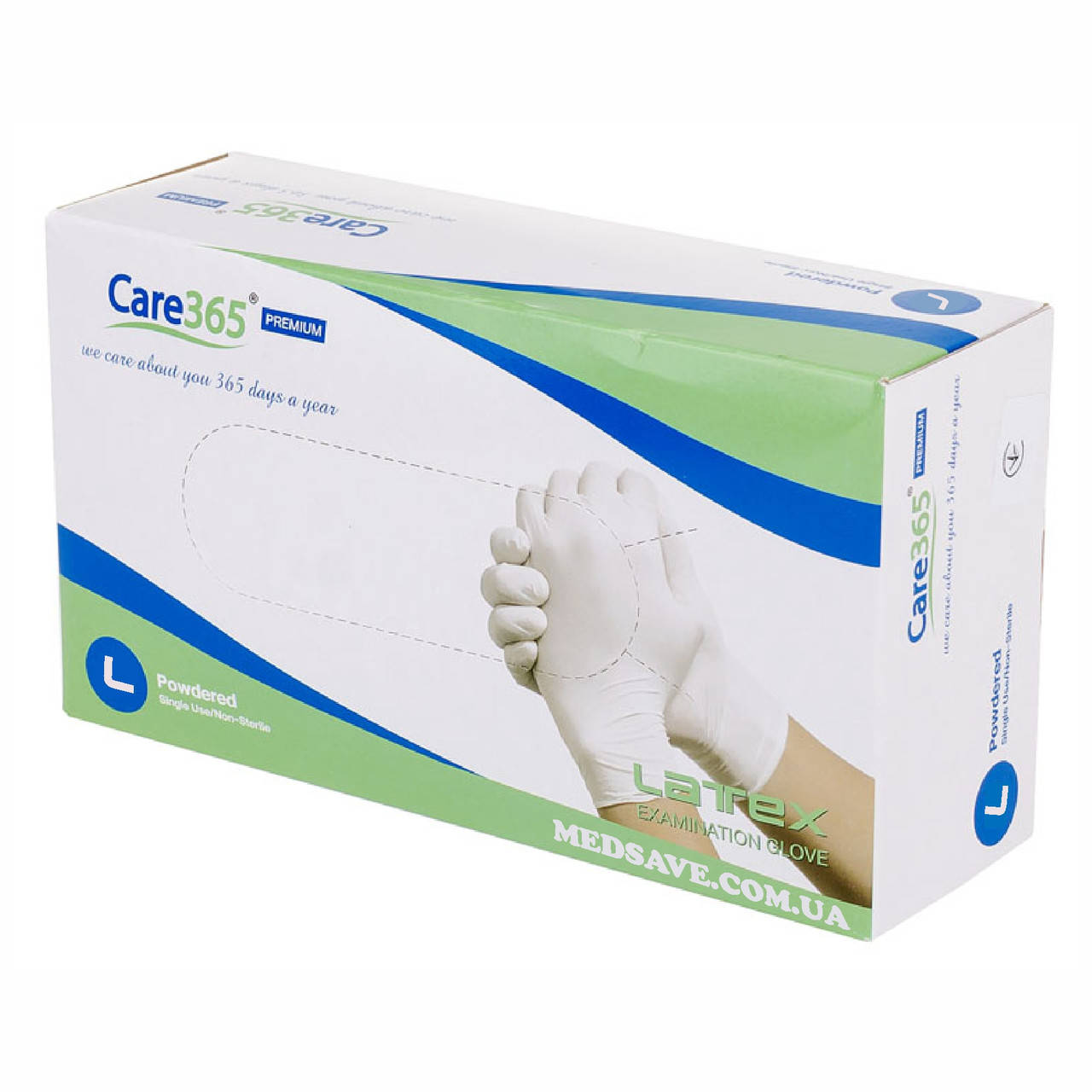 

Перчатки латексные опудренные размер  - Care365 Premium смотровые одноразовые медицинские нестерильные, Белый
