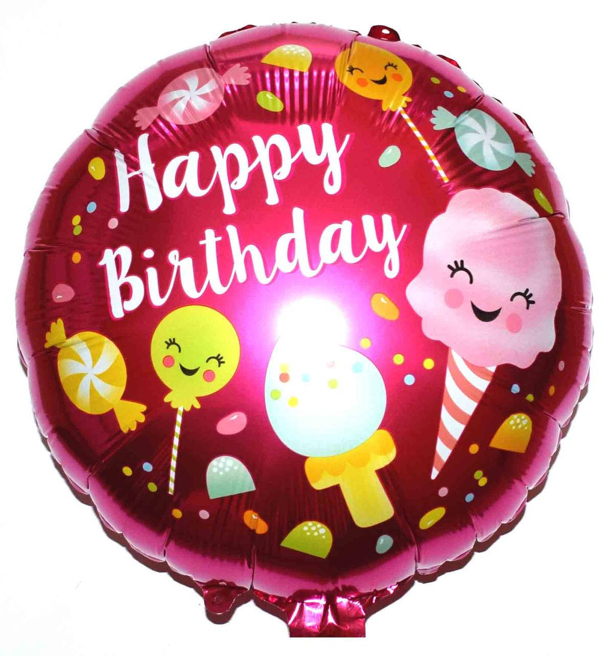 

Фольговані кулі коло "Happy Birthday" Сладости красный Диаметр: 18"(45 см).