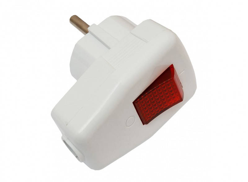 

Вилка 16А с заземлением и кнопкой, угловая электрическая, белая