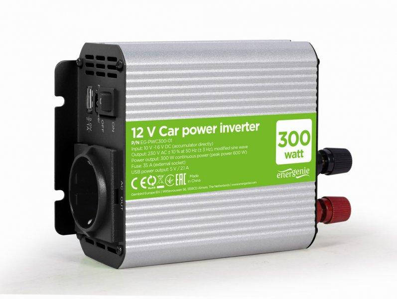 

Автомобильный однорозеточный инвертор 300Вт с 12В на 220В + USB-разьём 5В 2.1А EnerGenie (Гарантия 12 месяцев)