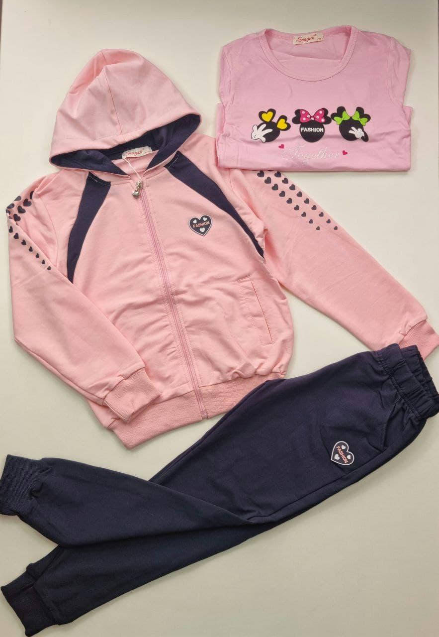 

Спортивный костюм тройка люкс качества на девочку 158, 164 см, темно-синий+пудра 164