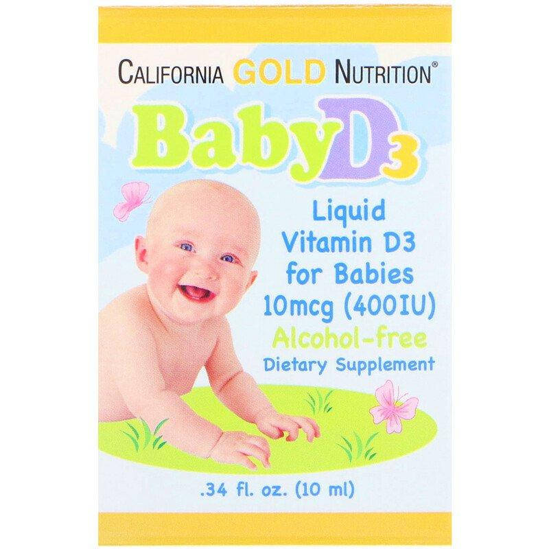 

California Gold Nutrition, Детский витамин D3 в каплях, 10 мкг (400 МЕ), 10 мл