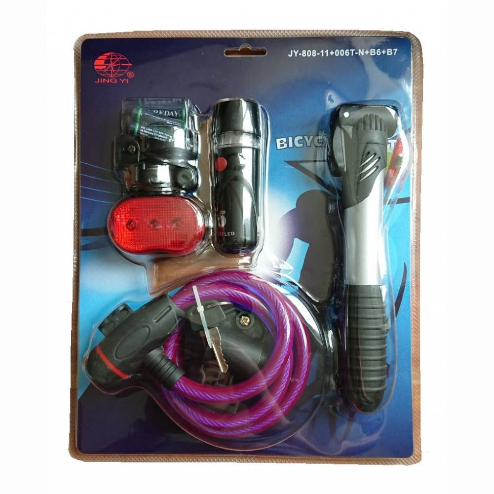 

Набор вело аксессуаров (насос, замок, фара передняя и задняя) JY-808-11