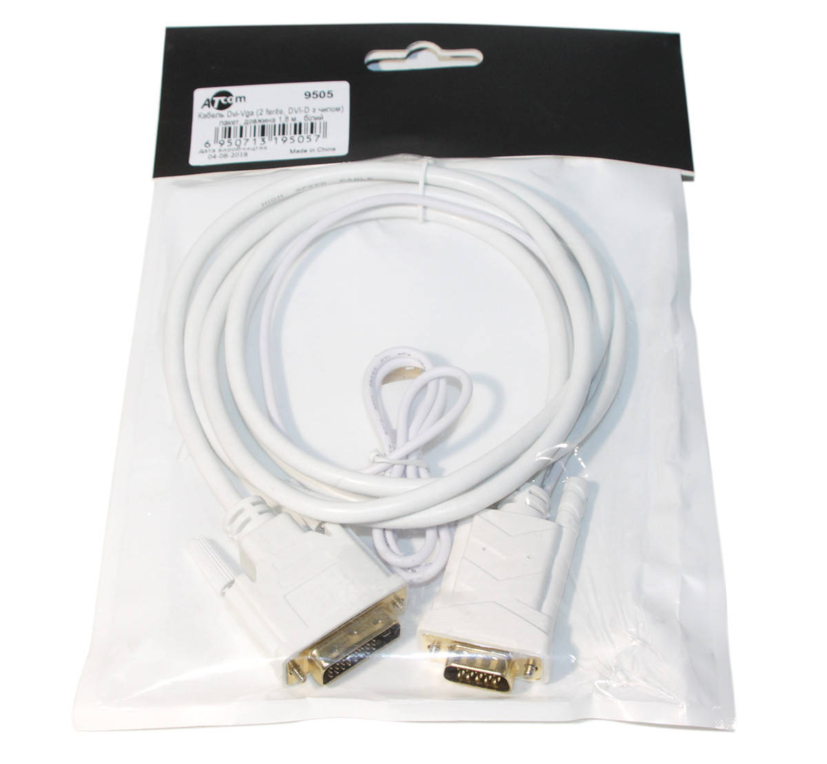 

Кабель DVI to VGA (2 ferite, DVI-D з чипом) 1.8m, Белый