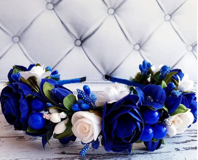 

Ободок обруч с розочками "Синий Пышный", Розовый