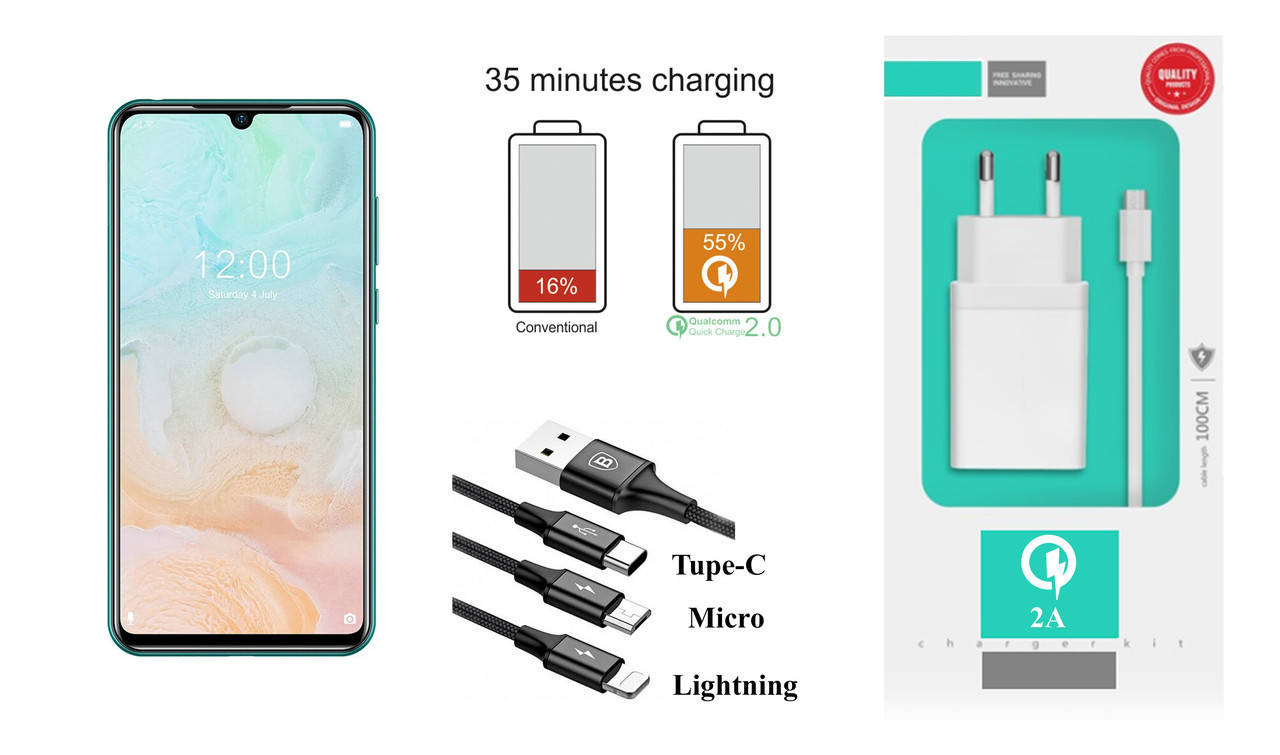 

Сетевое зарядное устройство Doogee N20 Pro, Fast Charger 2.1A, Белый