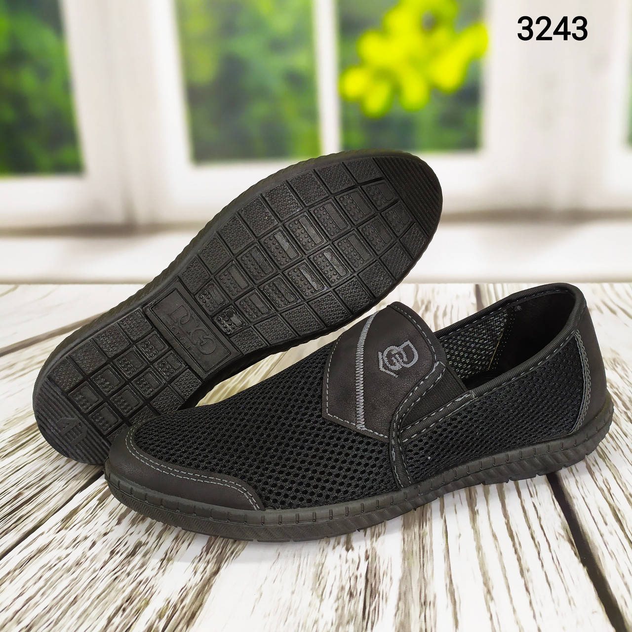 

Мужские мокасины тапочки сетка черные Dago Style 42=27.5см