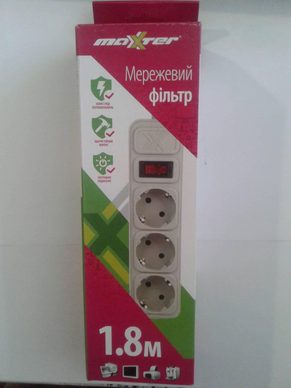 

Удлинитель 3 гнезда 1,8 м Maxter
