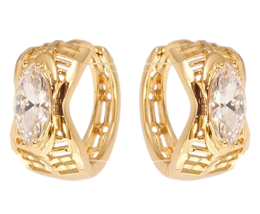 

Серьги Xuping Позолота 18K колечки "Резной орнамент с вставкой фианит"