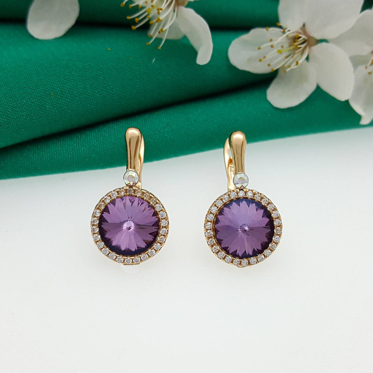 

Серьги фиолетовый "Swarovski" , англ.замок, медзолото Xuping, 18К