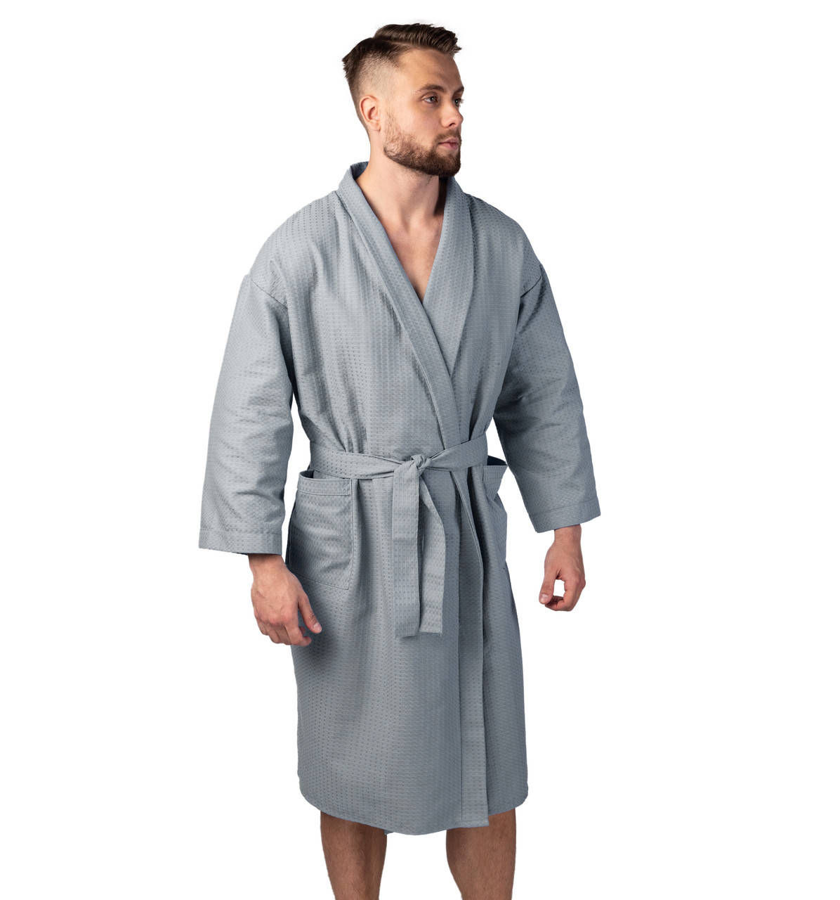 

Вафельный халат Luxyart Кимоно размер (46-48) М 100% хлопок серый (LS-3373)
