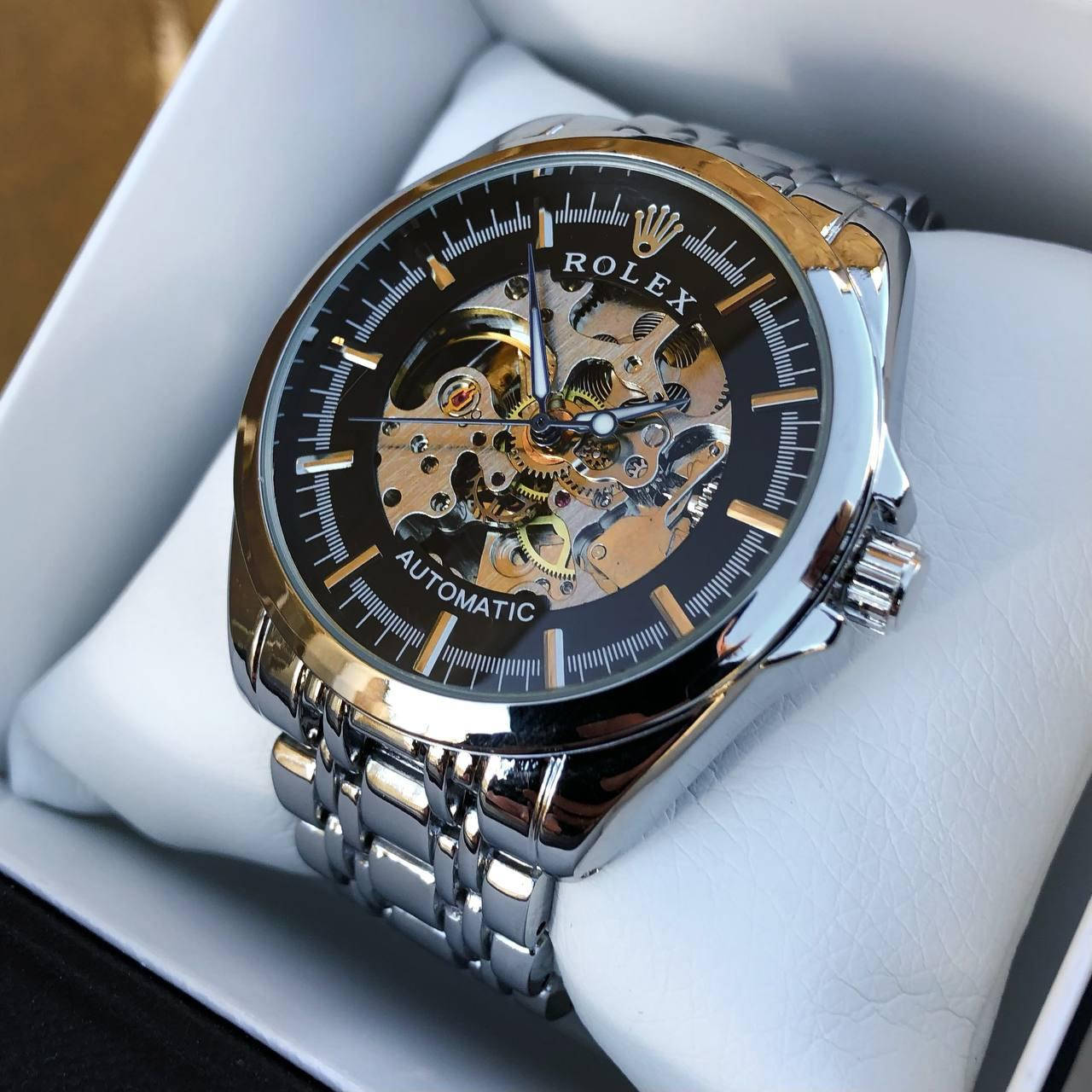

Мужские серебряные механические наручные часы Rolex / Ролекс