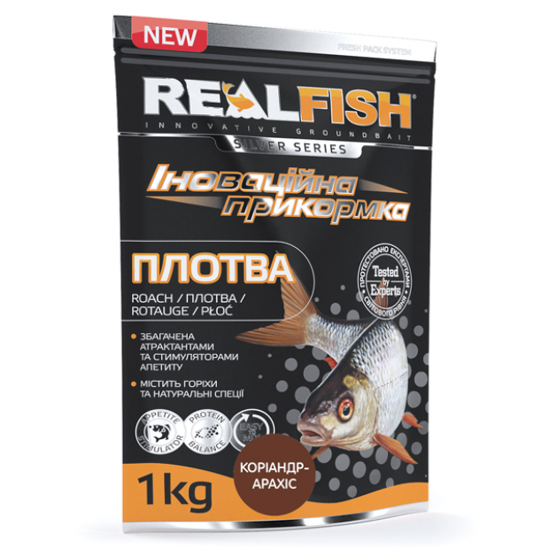 

Прикормка Realfish Плотва Кориандр-Арахис 1кг