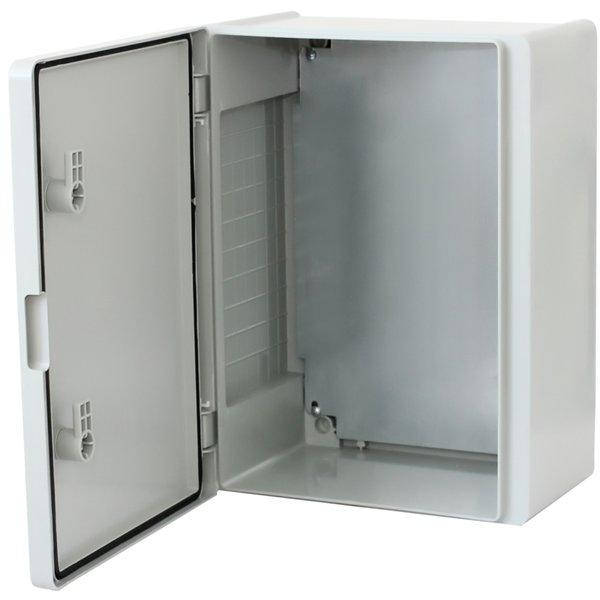 

Щит ERKA 023 300 x 400 x 180 мм с монтажной панелью и опаловыми дверцами