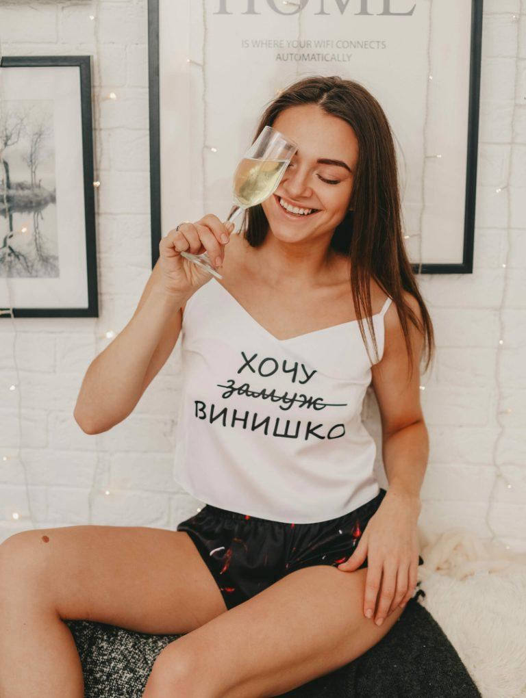 

Женская пижама хочу винишко шелковая піжама жіноча комплект маєчка шорти