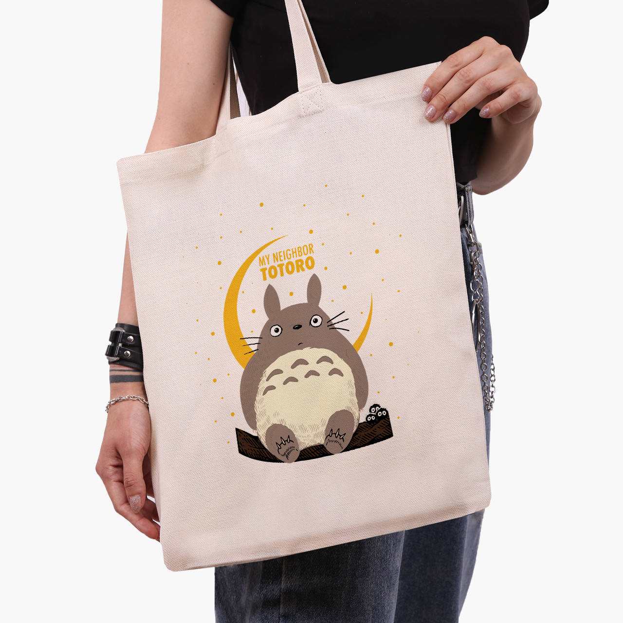 

Эко сумка Мой сосед Тоторо (My Neighbor Totoro) (9227-2657) бежева классическая, Белый