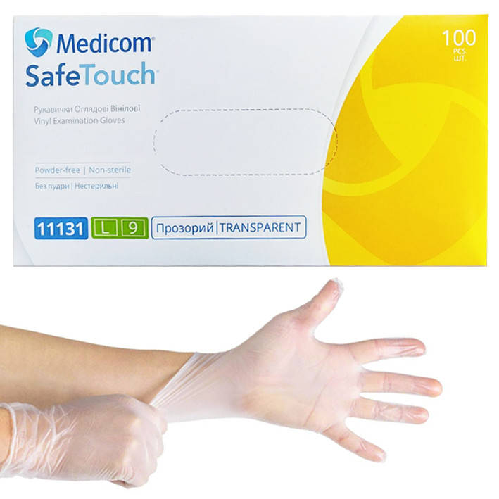 

Перчатки виниловые Medicom Safe Touch смотровые, неопудренные, нестерильные L (8-9)