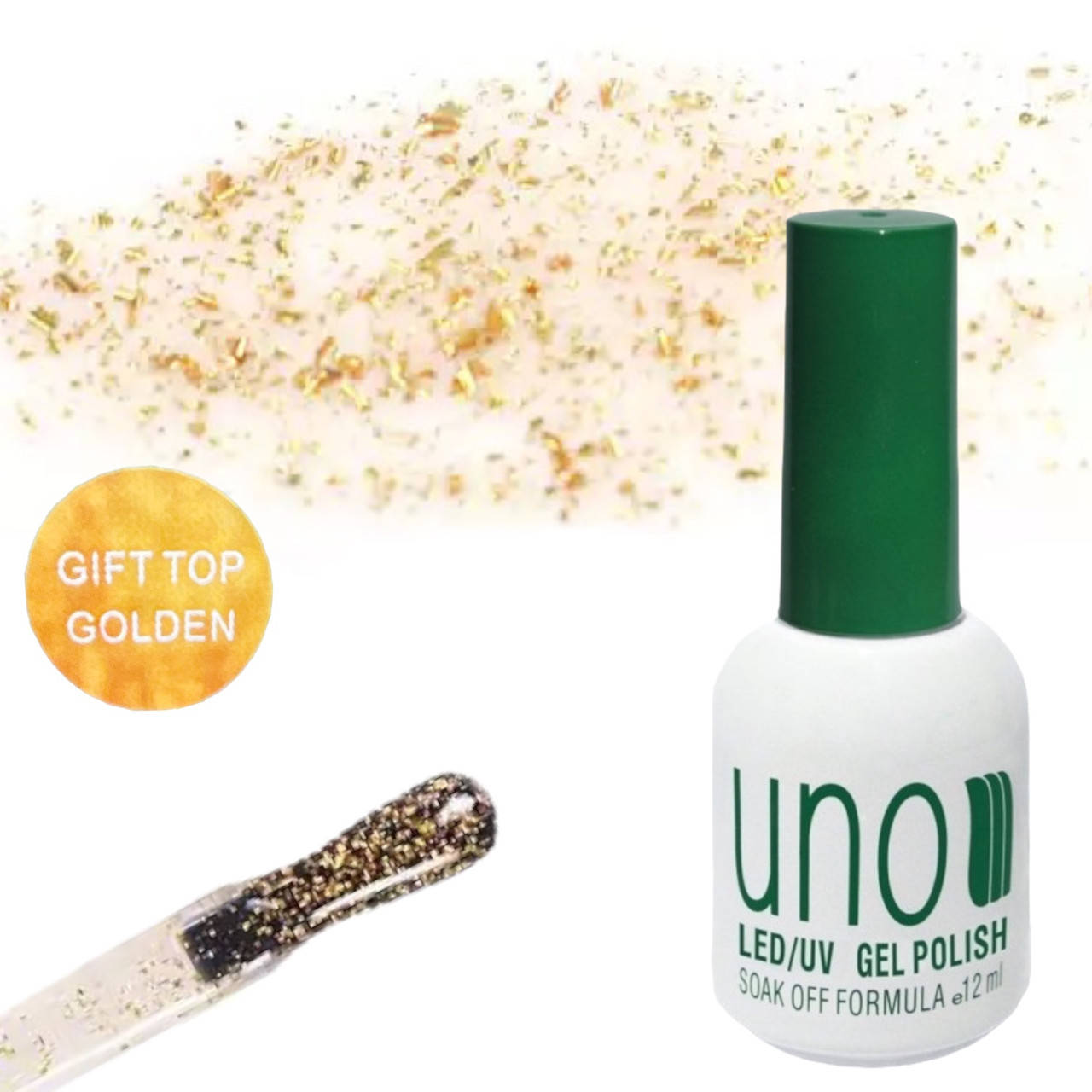 

Топ для ногтей Gel Polish "Gift top golden" с золотыми хлопьями (слюдами), 12ml.