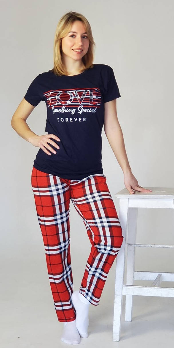 

Пижама женская с штанами в клетку хлопок турецкая недорого 2XL