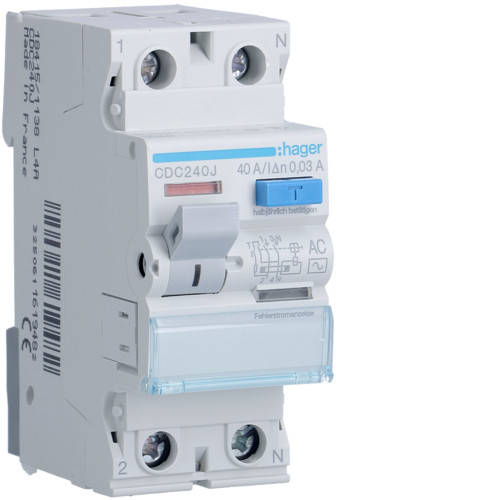 

УЗО (ПЗВ) Hager CDC240J (2P 40A / 30mA Тип AC) (CD241J)