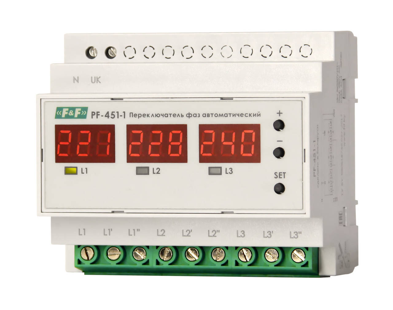

Переключатель фаз автоматический PF-451-1 3*63А F&F