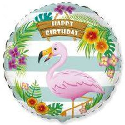 

Фольгированный шарик Flexmetal 18" Круг Happy birthday Фламинго, Разные цвета