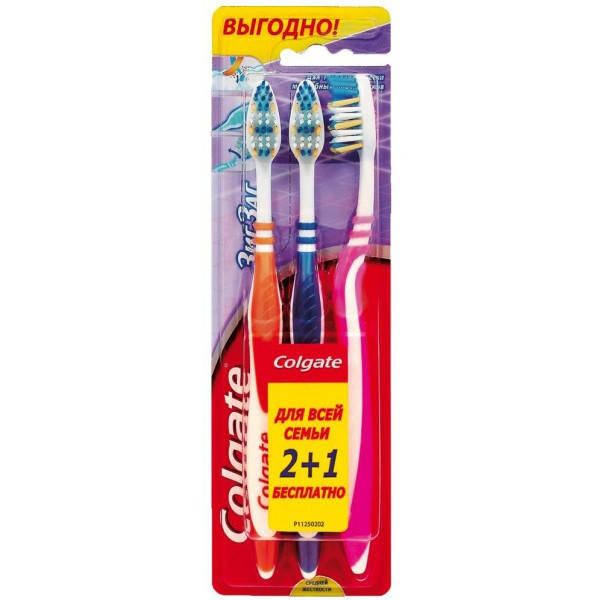 

Зубные щетки Colgate ЗигЗаг Плюс средней жесткости 2+1 шт